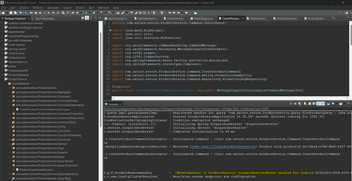 ProductReservedEvent handled within productservice